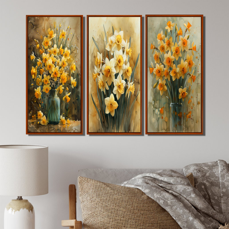 «Yellow Farmhouse Daffodils In Vase I», collection d'art mural traditionnel, H 28 po x l 36 po, Brun