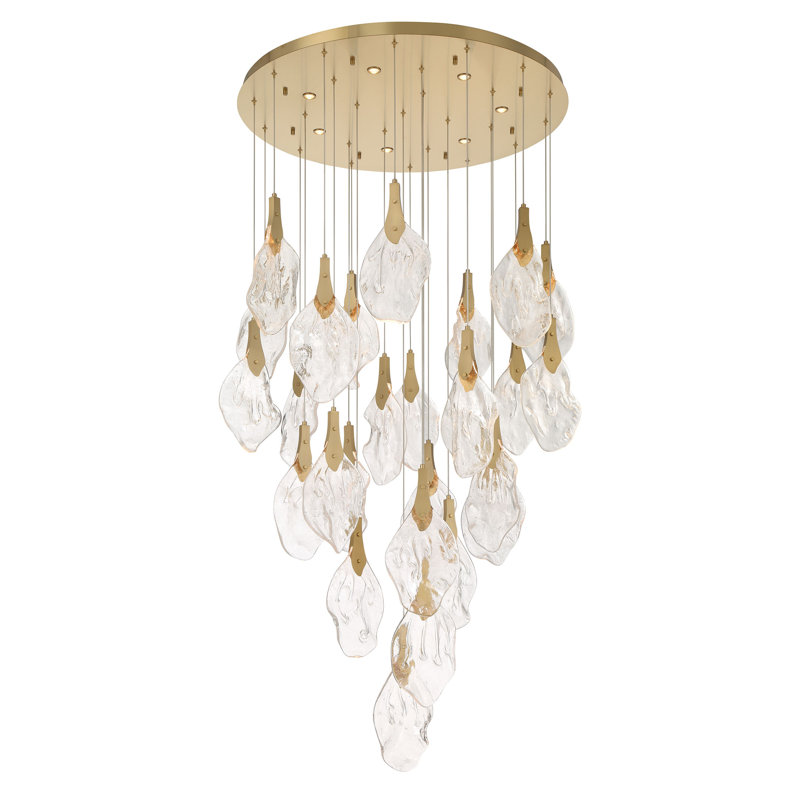 Lustre Jateo, 33 lumières, 40 po, or, verre transparent, Doré