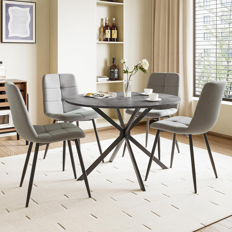 Dining Table And Chairs Set Of 4, Folding Round Dining Table With 4 Chairs For Dining Room,Kitchen,Living Room, Grey, Grey