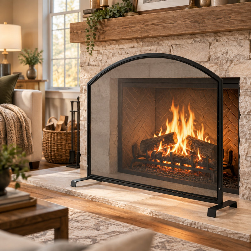 1 Panel Iron Fireplace Screen
