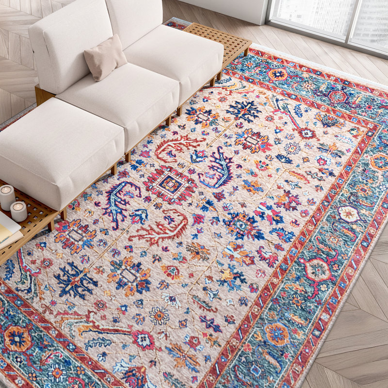 Wool Oriental Area Rug in Blue/Pink, Rectangle 8' x 10'