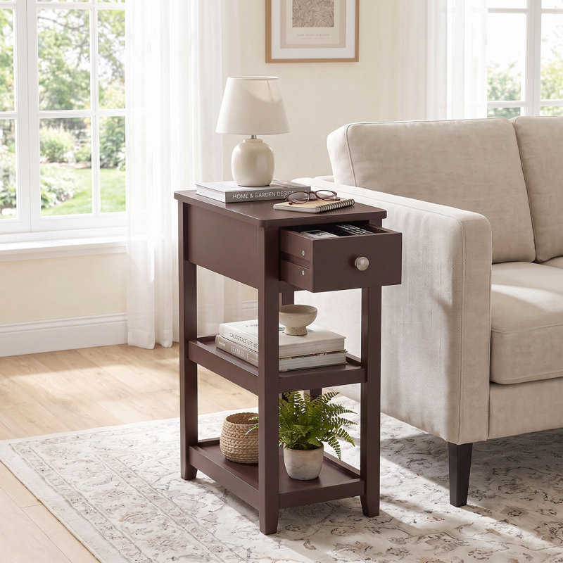 Table d'appoint de 24 po de hauteur, table d'appoint Ã©troite avec tiroir et tablettes, idÃ©ale pour les petits espaces, Brun