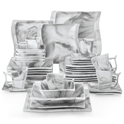 Square Porcelain Dinnerware Sets, Service For 6