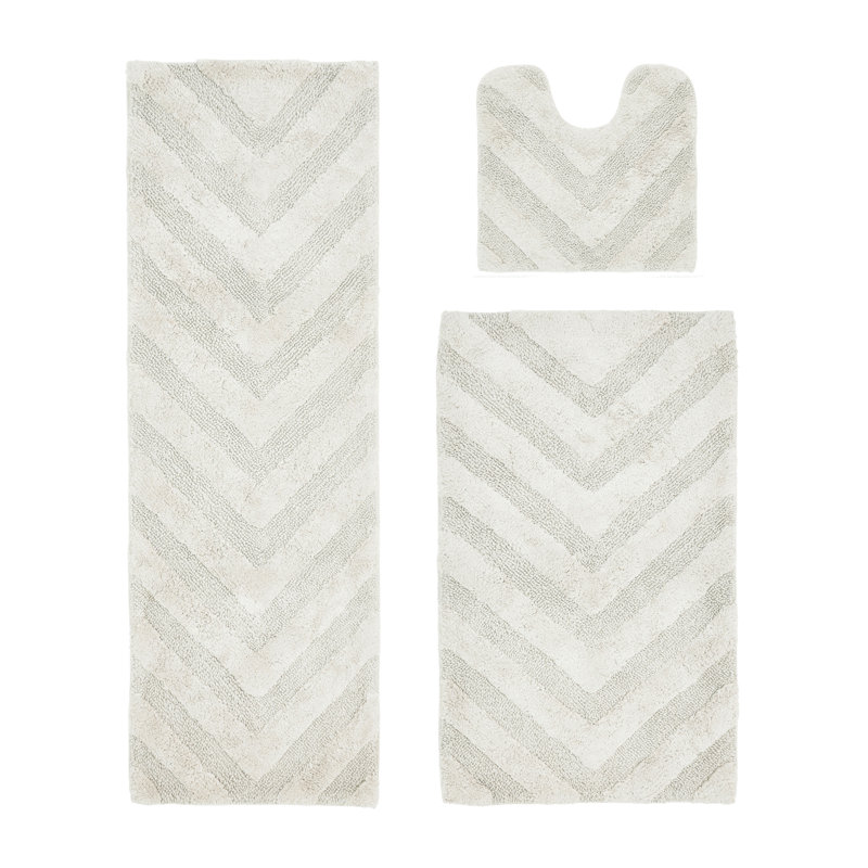 Branston Premium 100% Cotton 3 Piece Bath Rug Sets with Non-Slip Backing, Machine Washable, Luxurious Chervon Pattern Super Absorbent & Tufted Weave Bath Mat for Bathroom, Shower, and Tub