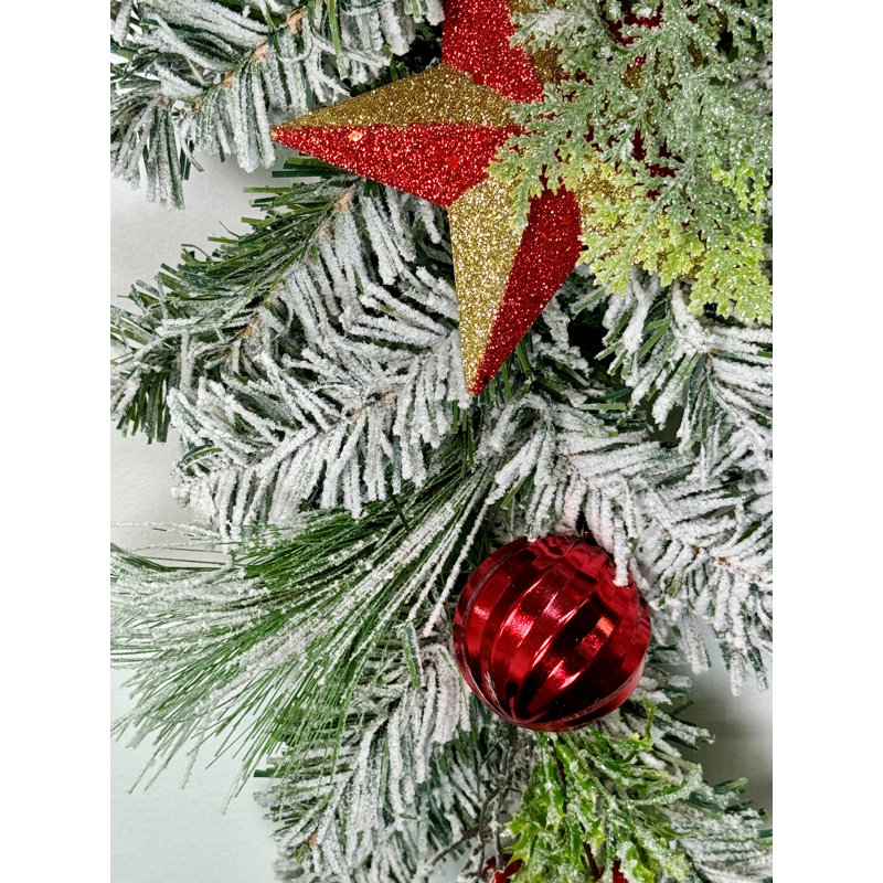 Ornement en forme de pin floqué mélangé or rouge 30 po Teardrop