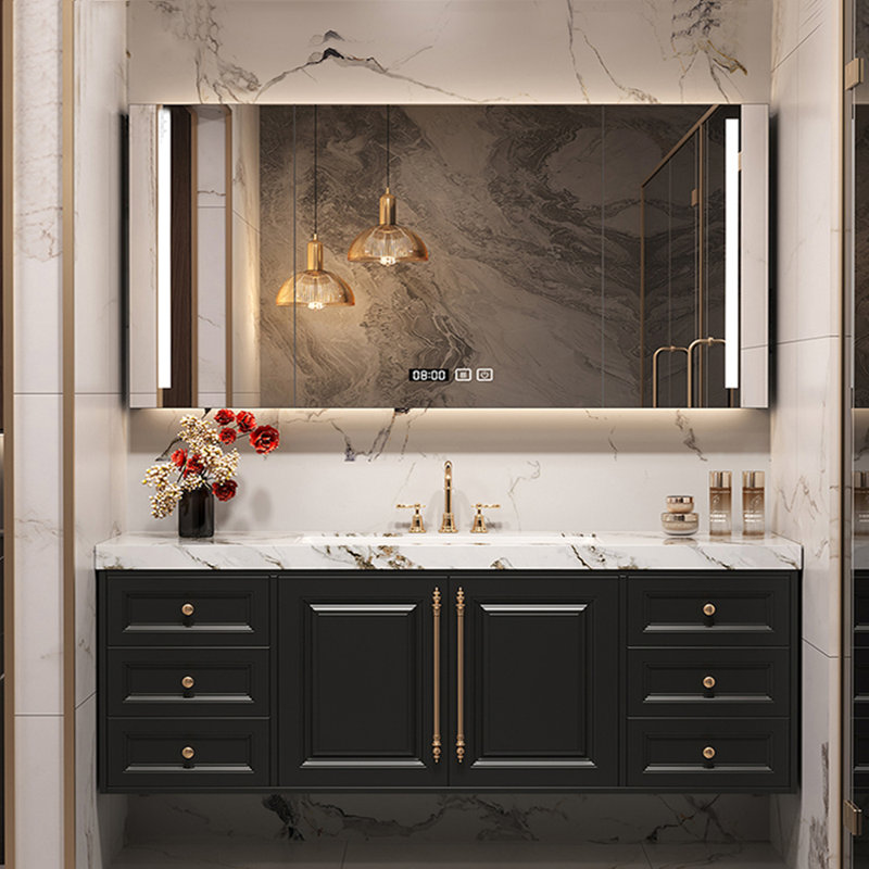 Armoire de salle de bain American Light Luxury, Noir, H 19,69 po x l 55,12 po x P 21,65 po