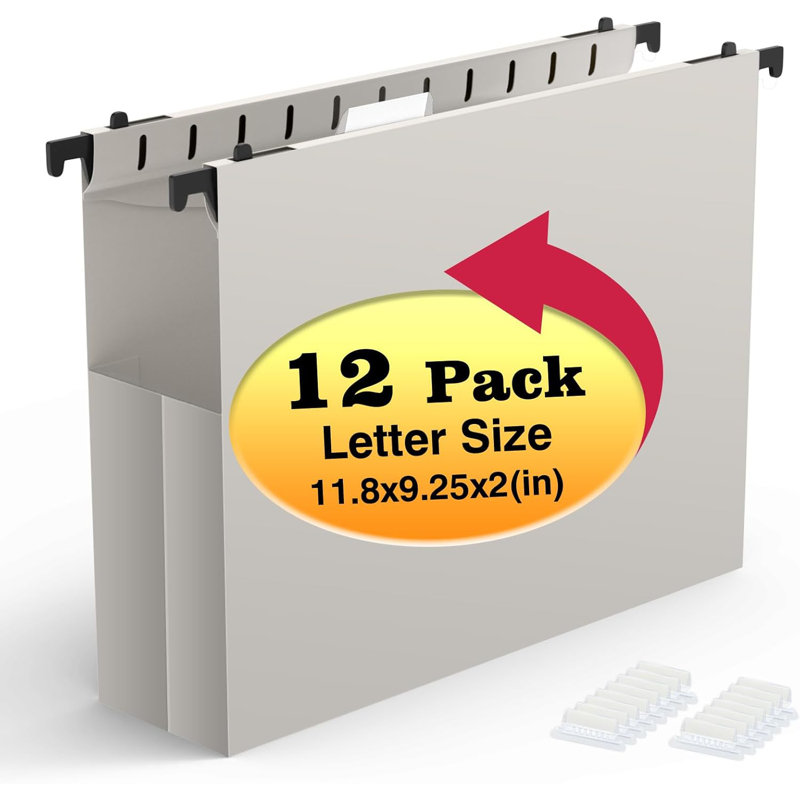 12-pack Grey Extra Capacity Hanging File Folders