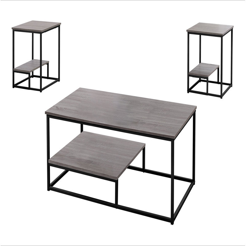 Ensemble de table, ensemble de 3 pièces, café, bout, côté, décor, salon, Taupe, Noir