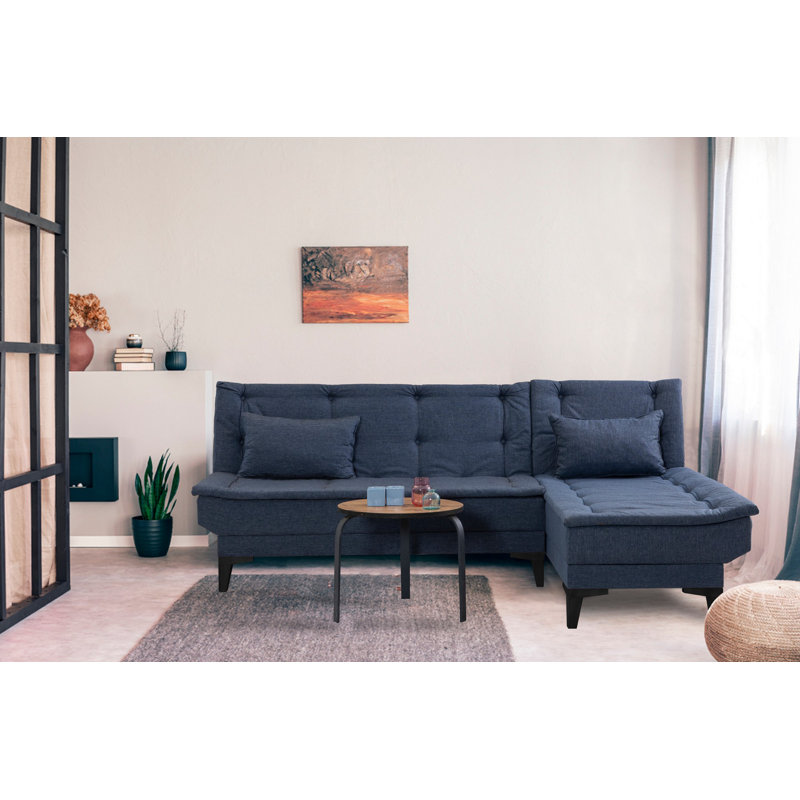 Canapé modulaire d'angle rembourré 88,6 po Sky, 100 % lin bleu marine