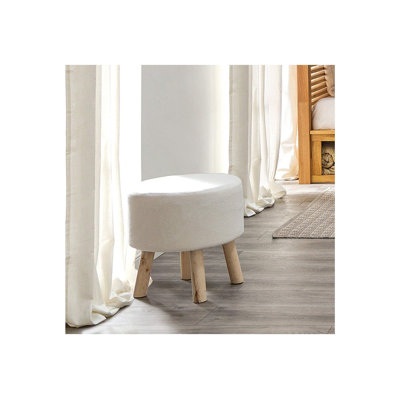 Ensemble de 2 repose-pieds de style contemporain avec pieds inclinés en bois massif, revêtement en polyester blanc et finition naturelle