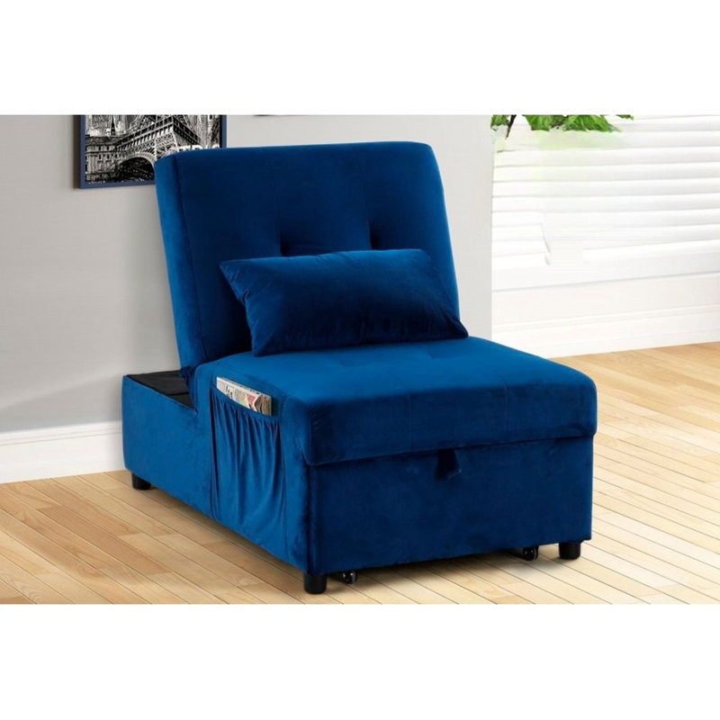 Chaise longue en velours bleu marine avec fonction réglable, oreiller fourni, pour espace de vie principal, 72 po de longueur, 27 po de largeur, 17 po de hauteur, 77 po de poids convertible, d'ingénierie