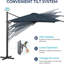 Grand parasol de patio en porte-à-faux carré bleu de 10 pi avec rotation à 360 ° et réglage des mésanges et parasol de terrasse robuste à baldaquin en polyester sans base.-246067535