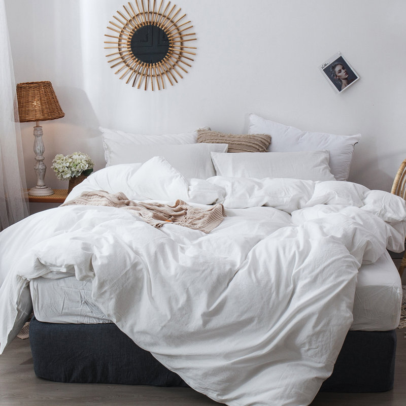 Full Size Off-White Washed Cotton Duvet Cover Set