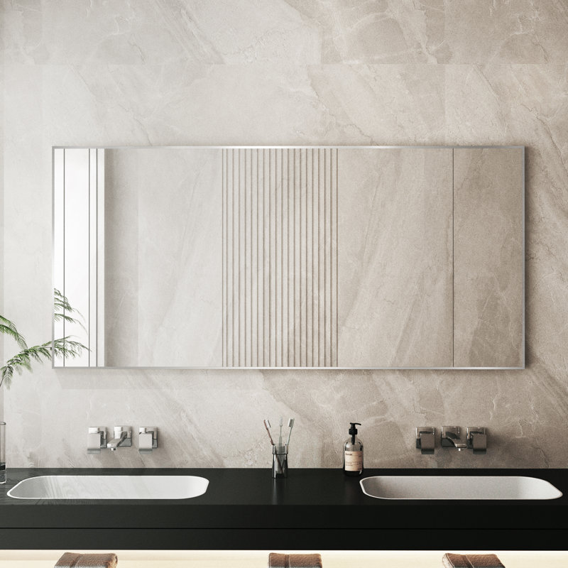 Miroir d'appoint Lesamuel, 28 po x 60 po, Nickel brossé, Rectangulaire