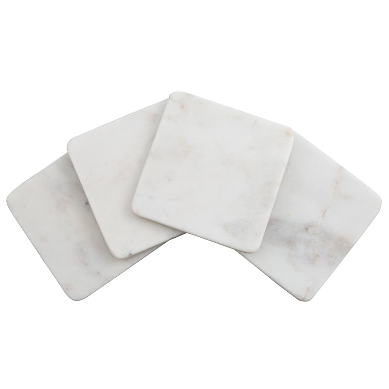 Natural White Marble Square 4-Piece Coaster Set