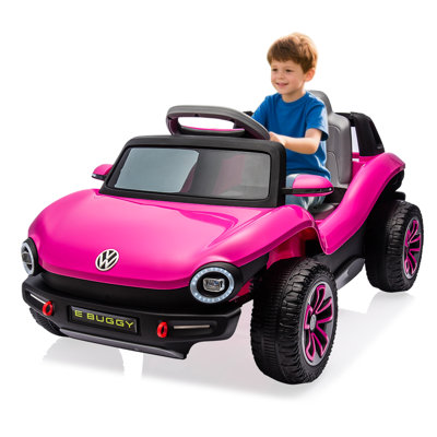 Voiture sous-marine 12 V pour enfants Beetle sous licence de 12V - véhicule électrique à 4 roues avec télécommande, lumières DEL, démarrage progressif, musique, USB, klaxon, pour tout-petits garçons et filles - rose