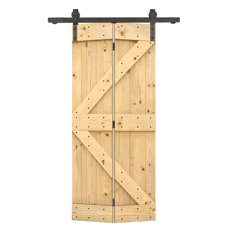 30 in. x 84 in. Unfinished Pine Solid Core Bi-Fold Barn Door with Sliding Hardware Kit