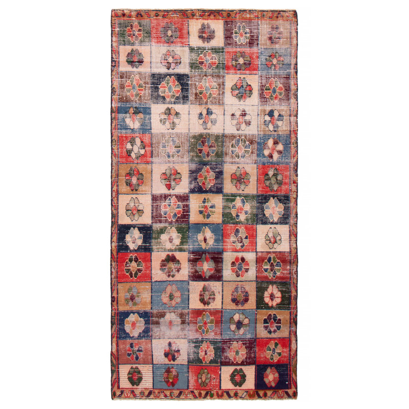 Tapis multicolore en laine 4 pi 3 po x 9 pi 1 po années 1990 Hylda