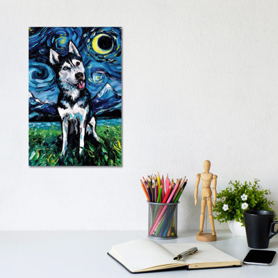 Happy Husky Night by Aja Trier - Wrapped Canvas Print