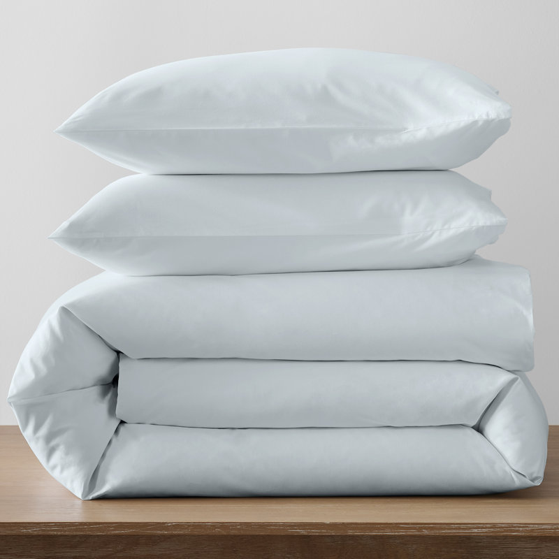 Ensemble de housse de couette en percale de coton biologique brossé Emrik, Bleu pâle