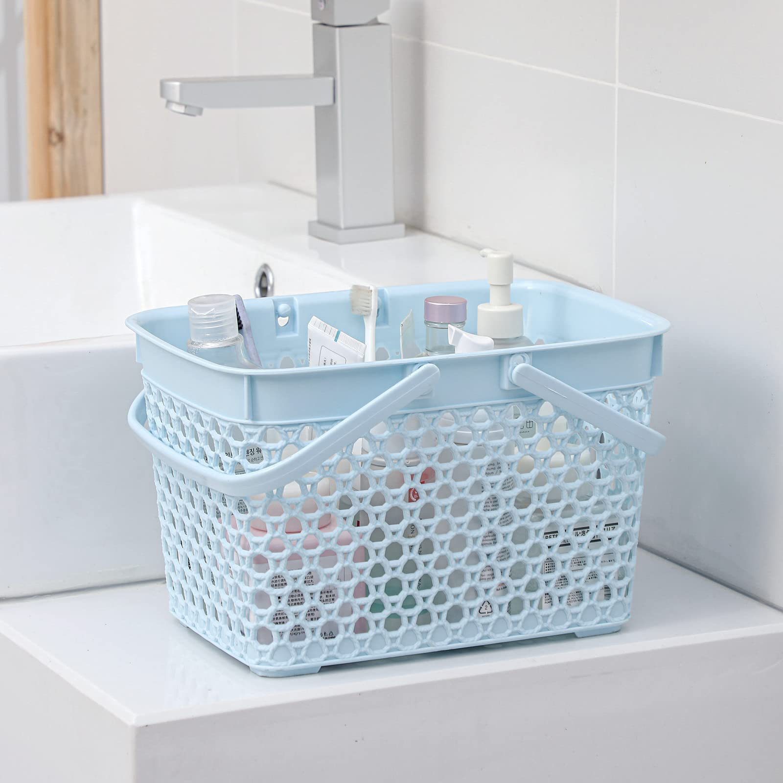 Plastic Shower Caddy Tote, Portable Storage Caddy Basket Organizer With  Handle For Dorm, Bathroom, Garden, Kitchen, Cleaning Supplies, Blue, White
