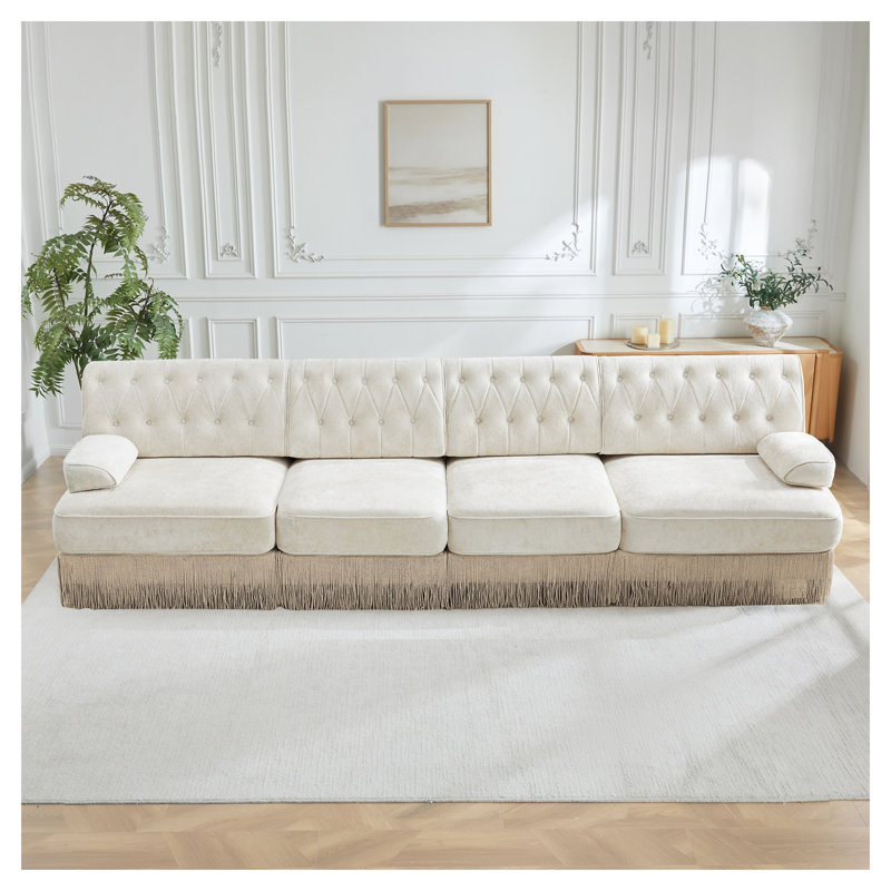 Canapé modulaire capitonné à boutons Chesterfield, Beige Velvet