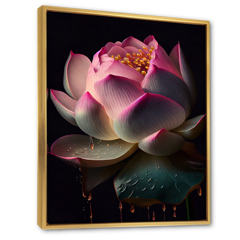 «Beautiful Blossoming Pink I» sur toile, Cadre flottant doré, 32" H x 16" W