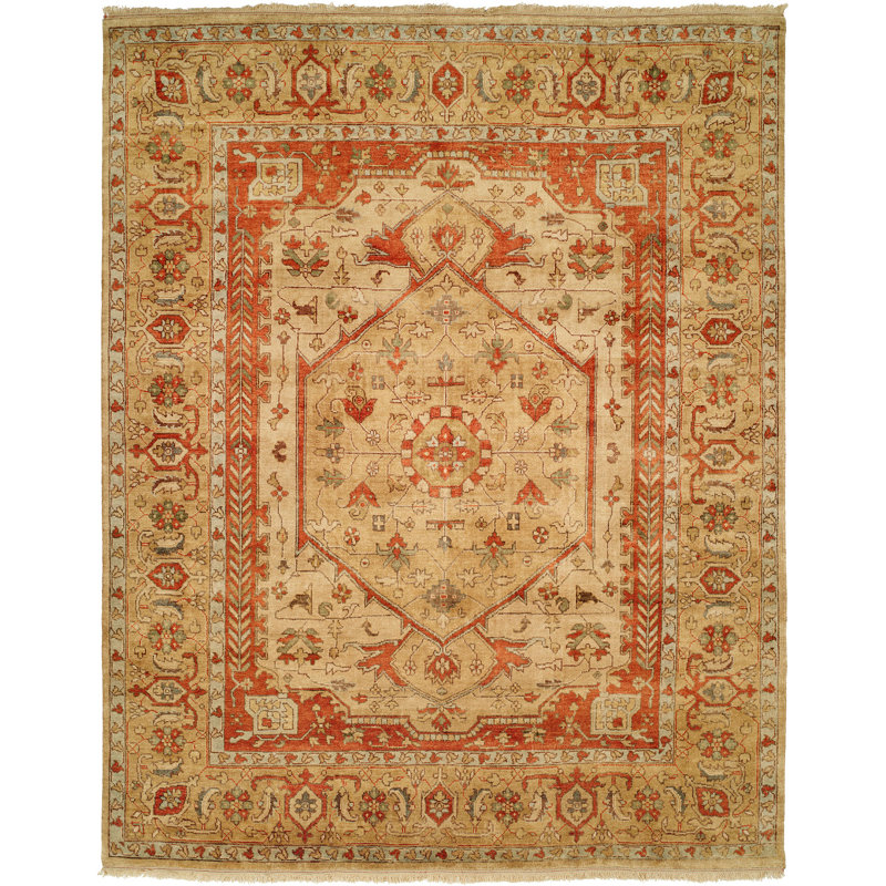 Tapis beige / brun en laine noué à la main Lusitano, Rectangle 9 pi x 12 pi