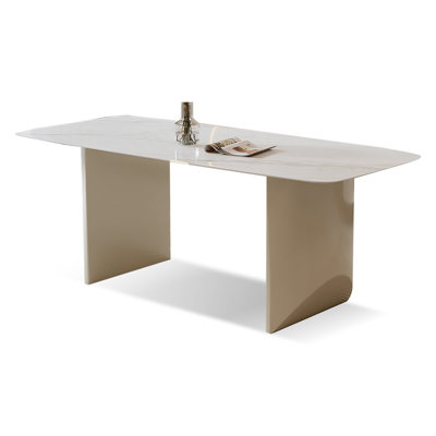 White Rectangular Sintered Stone tabletop with Carbon Steel Dining Table For Dining Room/Kitchen