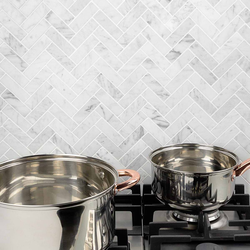 Carrara 1X3 Herringbone Polished Mosaic Tile