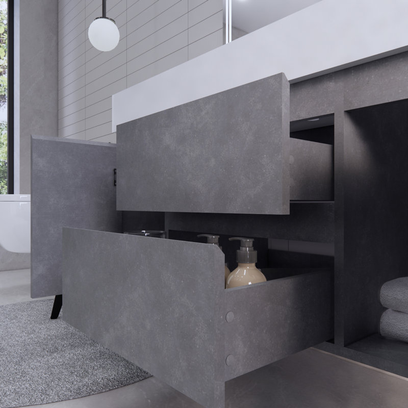 Babajide Bathroom Vanity with Acrylic Top, Cement Gray