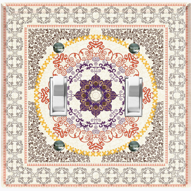 Patterned 2 - Gang Toggle Light Switch Standard Wall Plate, Tan