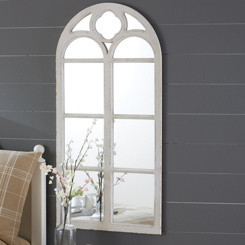 Rustic Farmhouse 52" Wood Window Mirror in Distressed White