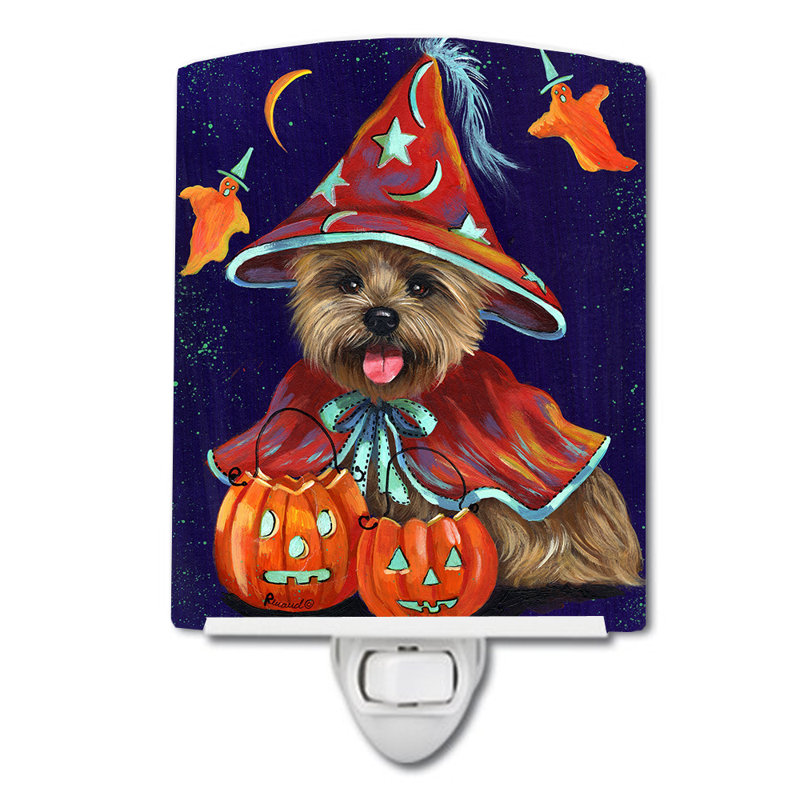 Veilleuse en céramique Scottie, Cairn Terrier sorcière