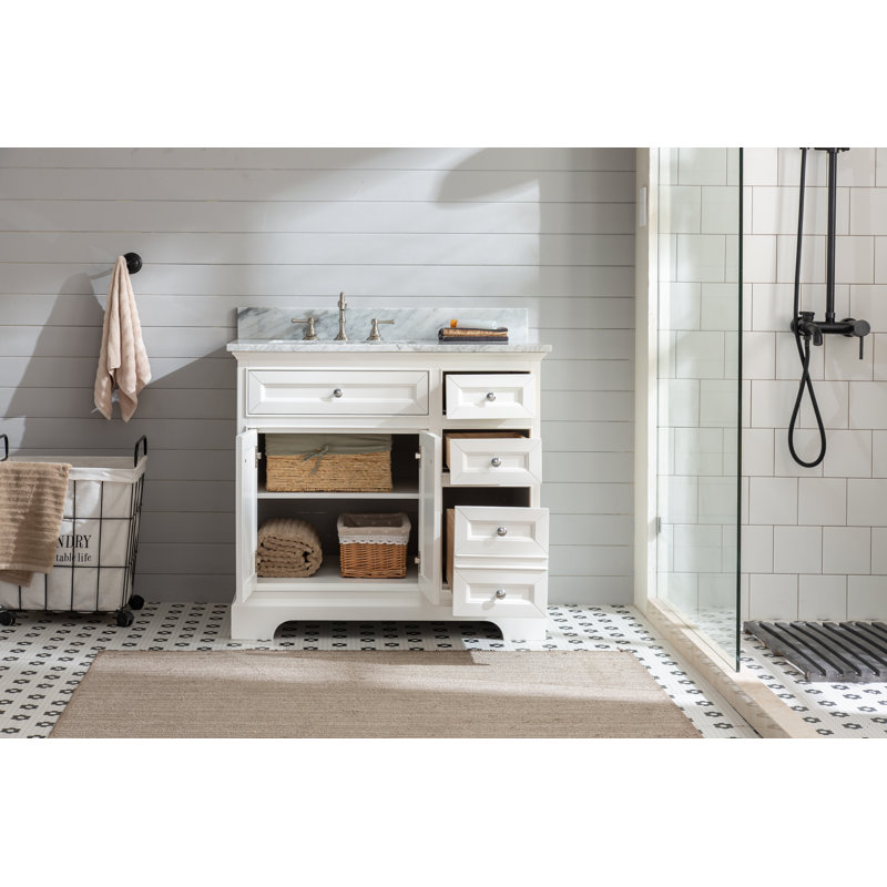 Amiri 37'' Single Bathroom Vanity with Marble Top, White