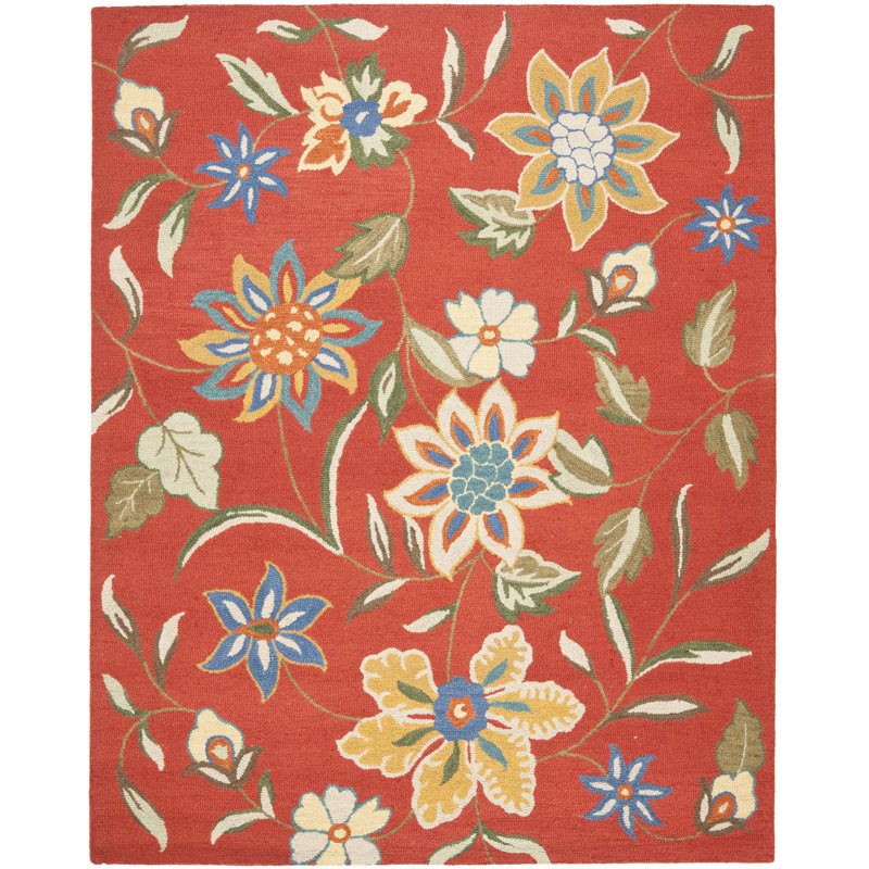 Emrick Hand Hooked Wool Floral Rug, Rectangle 2'6" x 4'