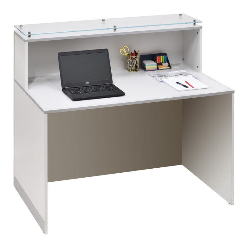 Caileb Reception Checkout & Front Counter Retail Service Desk with Glass Top - 4 Ft Wide