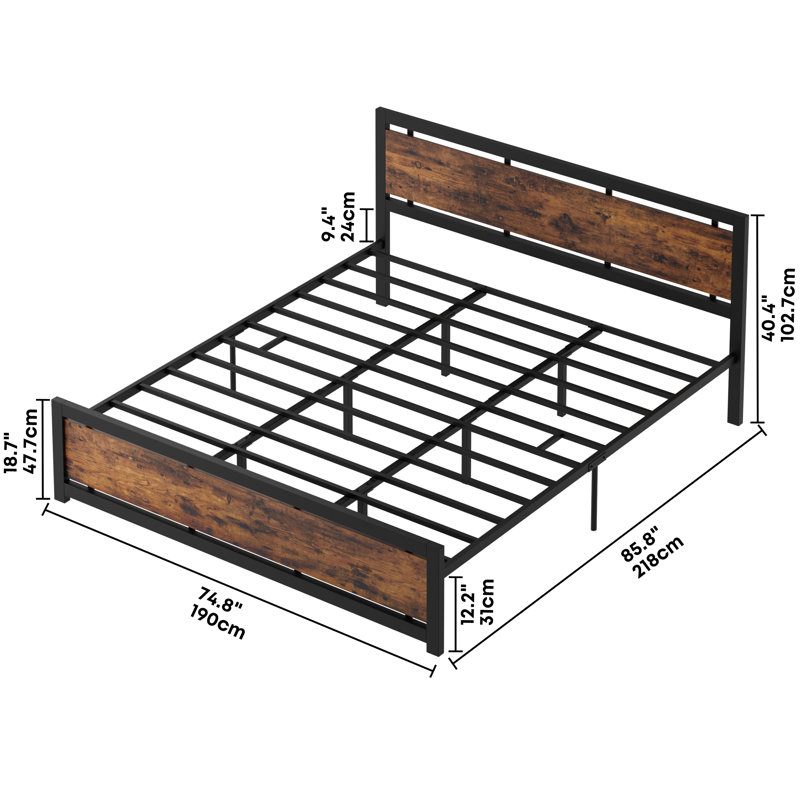 California King Bed Frames with Headboard and Strong Metal Support Frame, Easy Assembly, Noise-Free, Vintage Brown