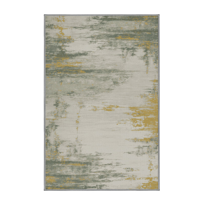 Tapis abstrait gris lavable à la machine, Rectangle 7 pi x 9 pi