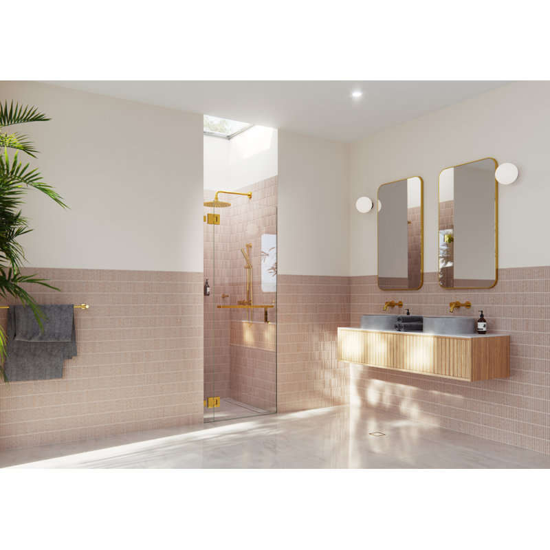 33" W x 78" H Pivot Frameless Shower Door, Polished Brass