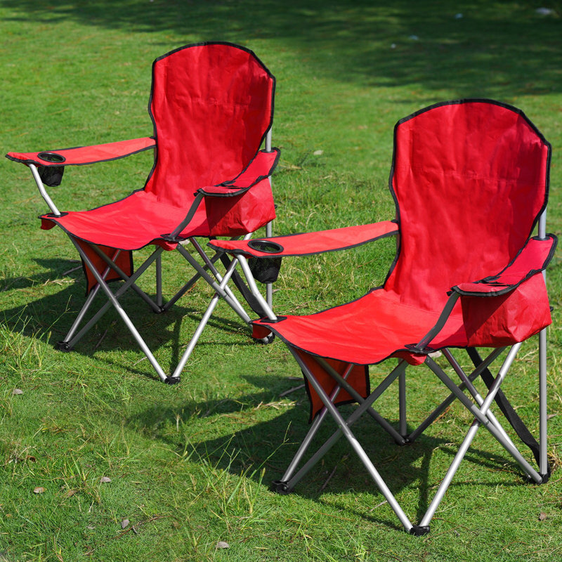 Ensemble de 2 chaises de camping avec glacière intégrée, porte-gobelet et sac de transport, Rouge