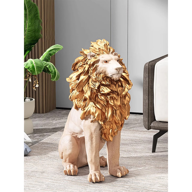 Luxueux et élégant article de décoration lion en résine, Jaune