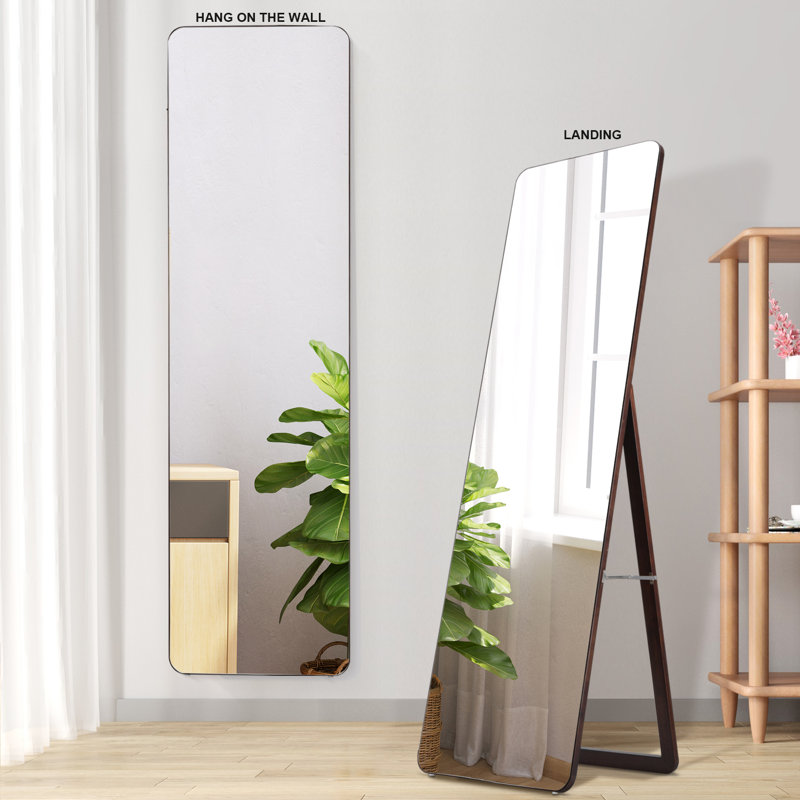 Solid Wood Frame Rectangle Freestanding Mirror, Walnut