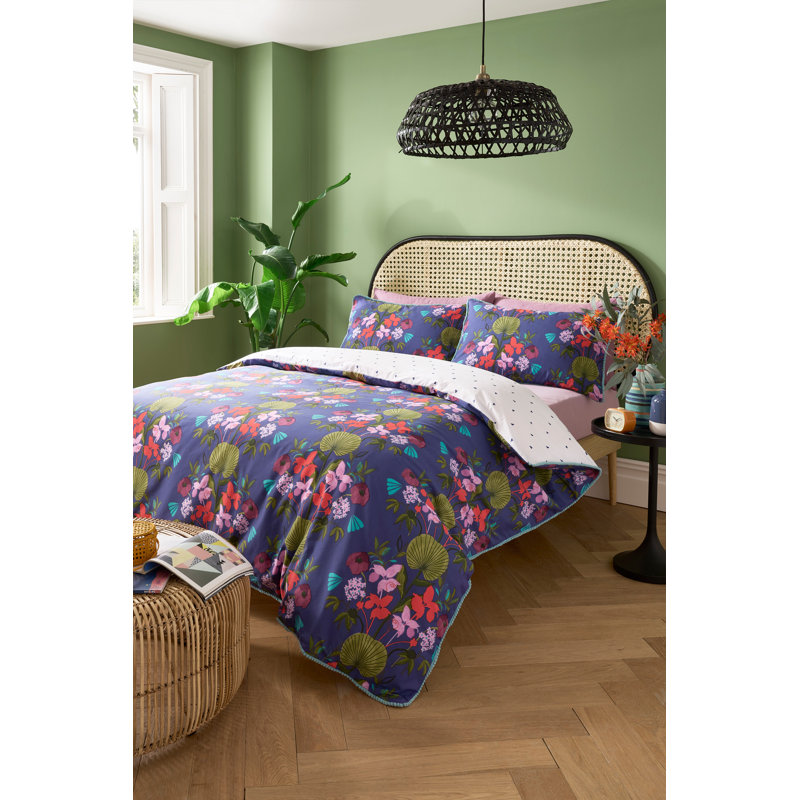 Christofer Cotton Blend Floral Duvet Cover Set with Pillowcases, Double