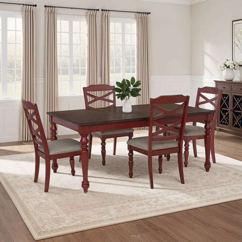 Thornaby Red 5PC Dining Set, Red, Dark Brown/Red