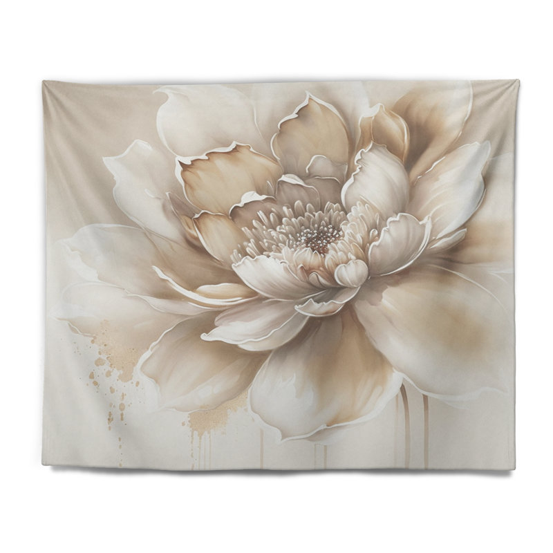 Tapisserie en polyester beige à motif floral III, H 32 po x l 39 po