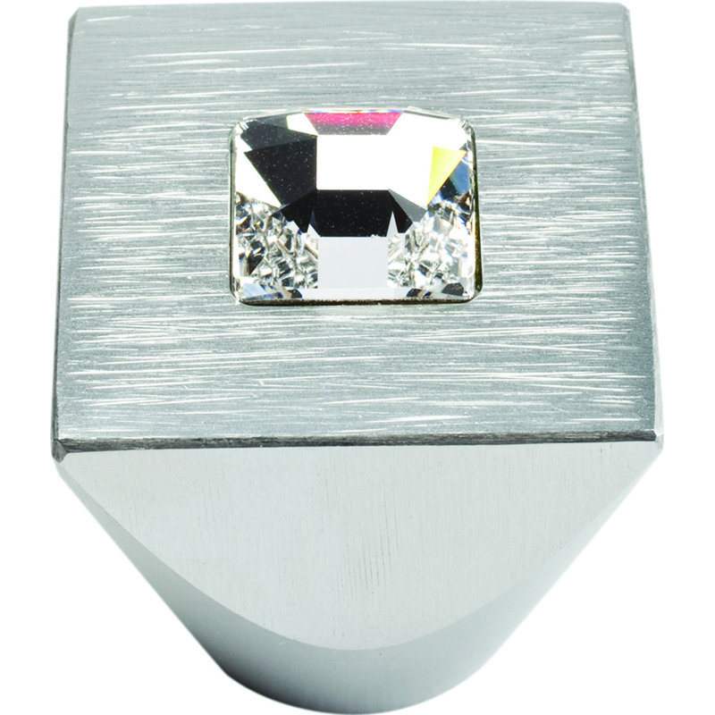 Crystal Square Matte Chrome 1" Modern Knob with Mounting Hardware