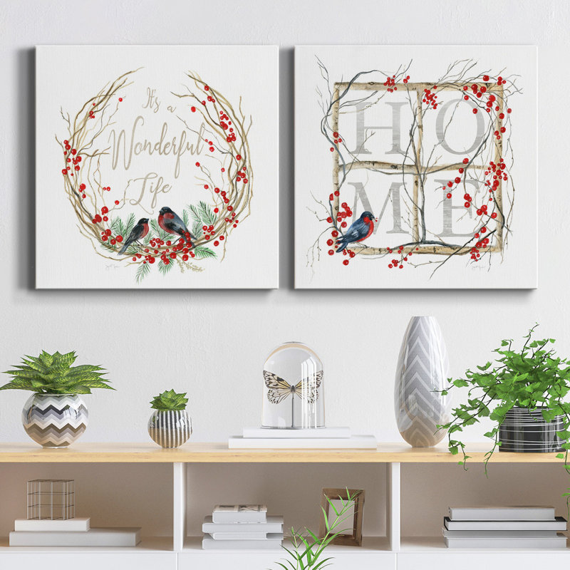 «It's A Wonderful Life Bird Wreath», ensemble de 2 reproductions sur toiles tendues, H 16 po x l 32 po x P 1 po