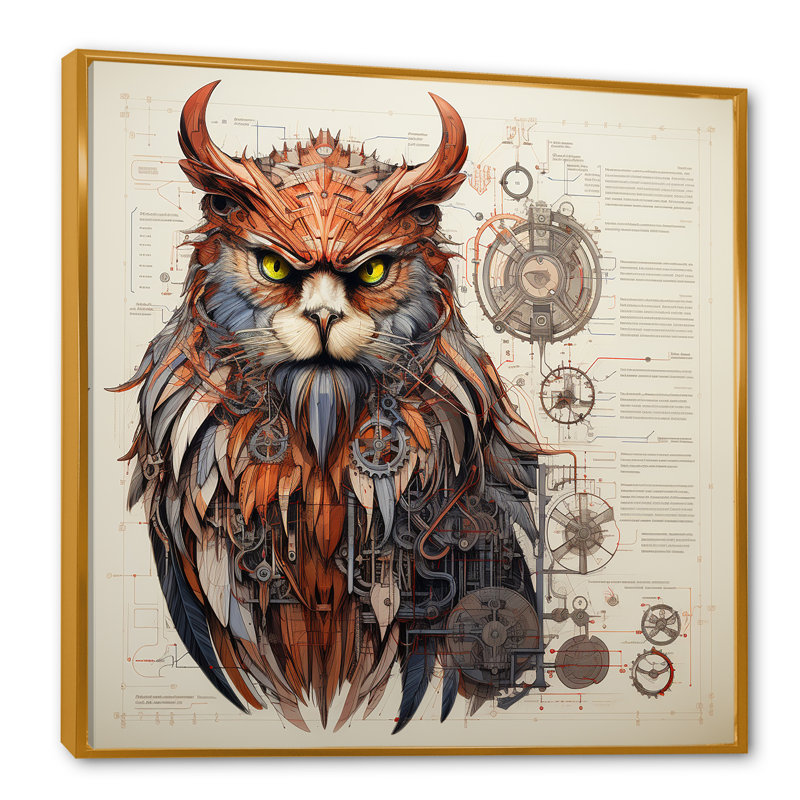 «Mythical Creature», dessin schématique sur toile, Cadre flottant doré, H 36 po x l 36 po