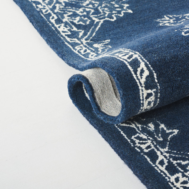 Lrl Lauren Ralph Lauren Hand Tufted Wool/Cotton Oriental Rug in Navy/Ivory, Rectangle 5' x 8'